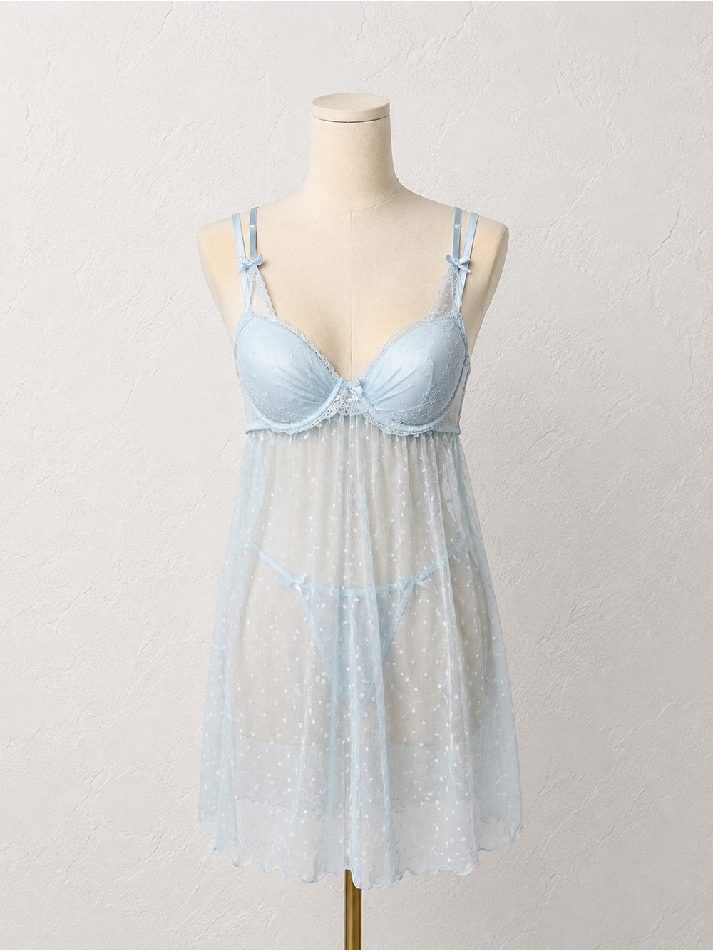 NWT FLORA NIKROOZ BABY BLUE BABYDOLL LINGERIE SET L